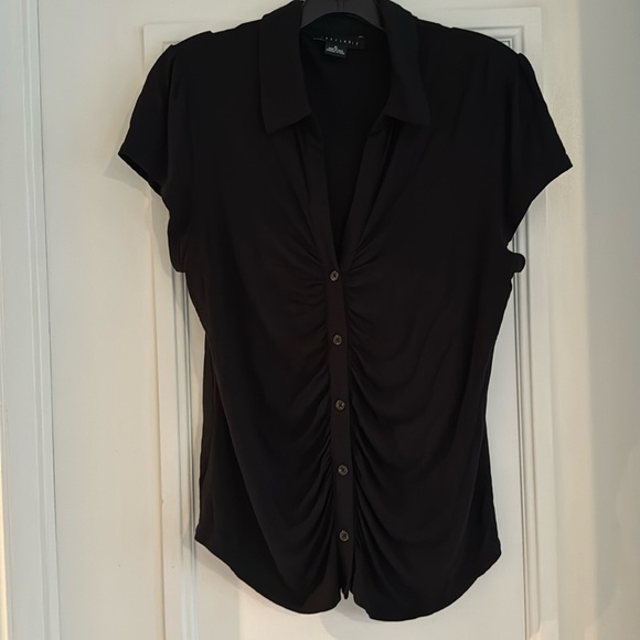 Sanctuary black polo, button down with ruching, xl - Picture 1 of 7